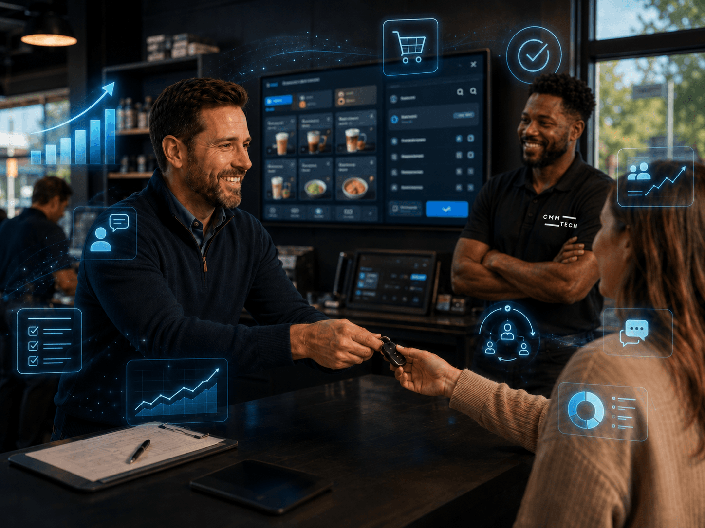 Business dashboard showing growth and digital improvement