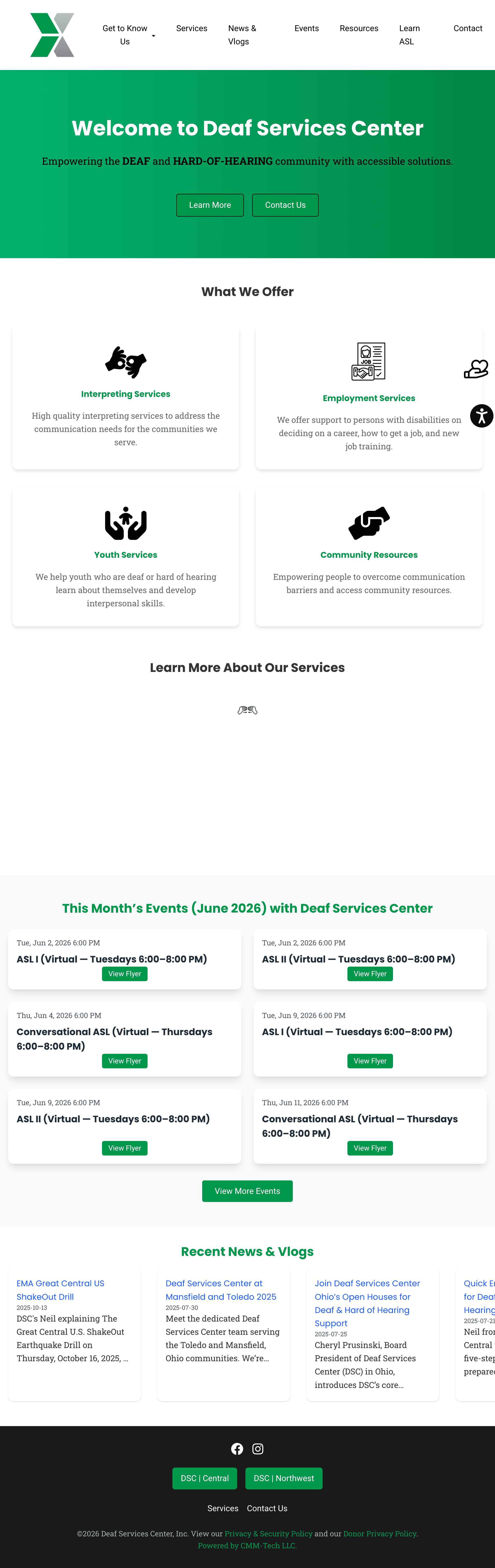 Screenshot of the Deaf Services Center website redesign by CMM-Tech